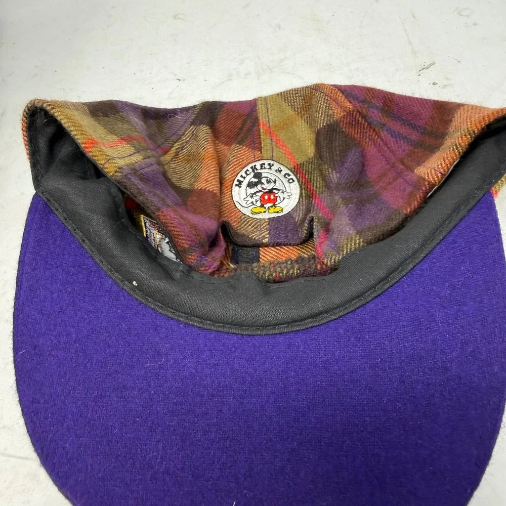 Vintage Mickey & Co Disney Wool Plaid Hat Purple Brim Fresh Caps Mens OSFM